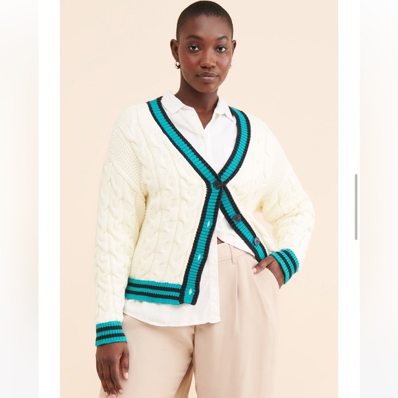 MAEVE Varsity Cable Knit Cardigan Sweater NWOT Size Medium - Picture 1 of 14